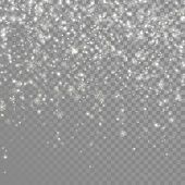 Snow falling background. Vector magic Christmas eve snowfall. White glitter snowflakes falling down 