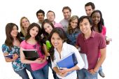 stock photo of group  - Happy group of students isolated over white - JPG 