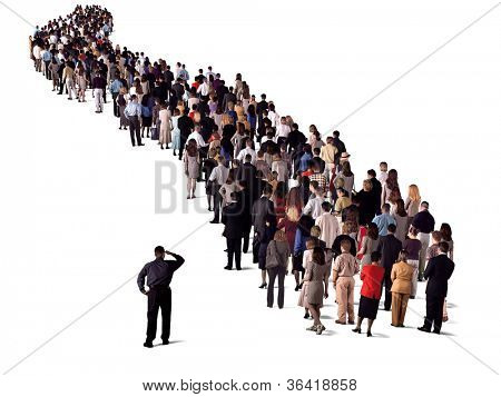 Picture or Photo of Group of people waiting in line, back view