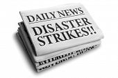 stock photo of newspaper  - Daily news newspaper headline reading disaster strikes - JPG 