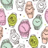 pic of watch  - Seamless fashion watch vintage background pattern in vector - JPG 
