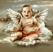 stock photo of religion  - Baby cupid with angel wings - JPG 
