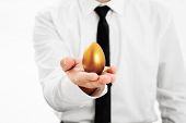 picture of investment  - Businessman holding a golden egg concept for wealth - JPG 