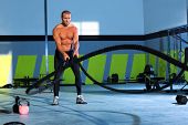 image of fitness  - battling ropes at gym workout fitness exercise - JPG 