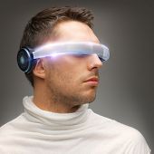picture of futuristic  - picture of handsome man with futuristic glasses - JPG 