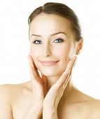 image of woman  - Beautiful Young Woman Portrait over white background - JPG 