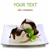 stock photo of ice  - Ice cream with Chocolate topping - JPG 
