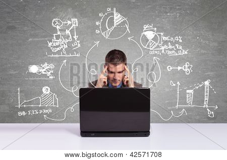 Picture or Photo of Business man working with laptop and thinking about  new projects