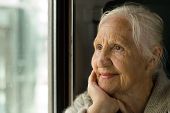 foto of respect  - Lovely grandmother looking in a window in a train - JPG 