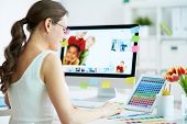 picture of technology  - Portrait of pretty female designer working with colors at home - JPG 