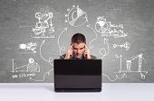 image of network  - Business man working with laptop and thinking about  new projects - JPG 
