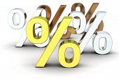 image of percentage  - Golden silver and bronze percentage symbols on the white background - JPG 