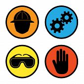 picture of watch  - Four icons depicting warnings for factory  - JPG 