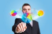 picture of future  - businessman hand pressing pie chart button - JPG 