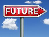 stock photo of future  - bright future ahead road sign indicating direction to planning a happy future having a good plan button icon red road sign arrow with text and word concept - JPG 