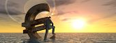 foto of currency  - High resolution conceptual currency euro symbol and 3D businessman sinking in ocean as a concept for European crisis banner - JPG 