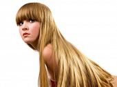image of hair  - Beautiful blond girl with long hair portrait - JPG 