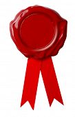 stock photo of security  - Red wax seal with ribbon isolated on white - JPG 
