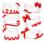 picture of holidays  - Set of card notes with red gift bows with ribbons Vector - JPG 