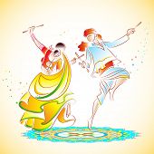 stock photo of illustration  - illustration of couple playing dandiya on rangoli - JPG 