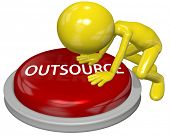 picture of toon  - Business person pushes the OUTSOURCE button to hire independent contractor help - JPG 