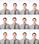 stock photo of man  - A business man is isolated on white and expressing many different moods - JPG 