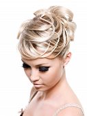 stock photo of hair  - Creative fashion hairstyle on the blond long female hair  - JPG 
