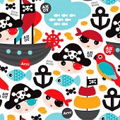 image of money  - Seamless retro pirates illustration sailing the ocean background pattern in vector - JPG 