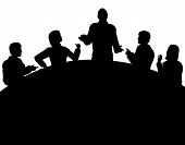 stock photo of meeting  - Editable vector silhouette of a business meeting with each figure as a separate object - JPG 