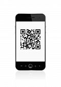 image of code  - Qr code on smart phone isolated on white with clipping paths for outline and screen - JPG 