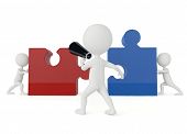 pic of humanoid  - 3d humanoid character push a red and blue puzzle pieces - JPG 