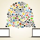 image of teamwork  - Abstract speech cloud and two connected computers - JPG 