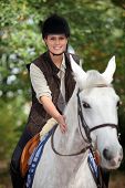 picture of horse  - young horsewoman with white horse - JPG 