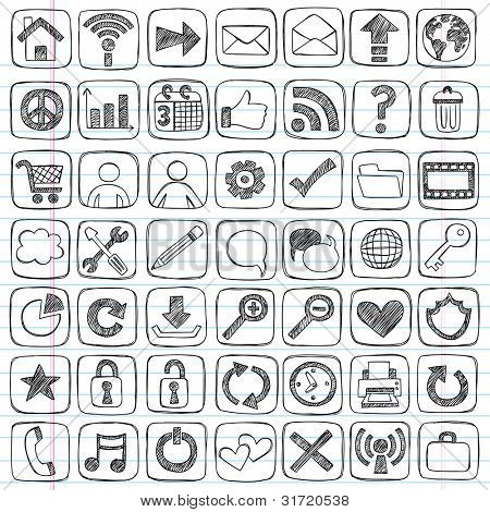 Picture or Photo of Sketchy Doodle Web / Computer Icon Set - Back to School Style Notebook Doodles Vector Illustration Design Elements on LIned Sketchbook Paper