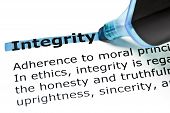 picture of integrity  - The word Integrity highlighted in blue with felt tip pen - JPG 