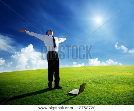 Picture or Photo of Happy young businessman on spring field