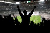 image of competition  - Image of a full stadium with silhouettes of fan on the foreground - JPG 