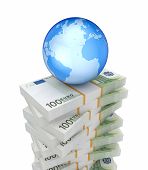 stock photo of earth  - Packs of euro and Earth - JPG 