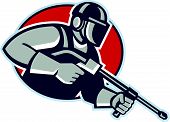 stock photo of pressure  - Illustration of a worker with water blaster pressure power washing sprayer spraying set inside circle done in retro style - JPG 