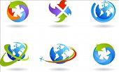 stock photo of globe  - Collection of six globes and global business icons - JPG 