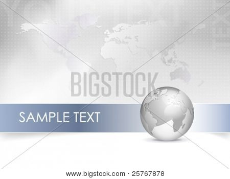 Picture or Photo of Business map - world map, globe - abstract grey background design with blue banner - elegant business brochure design - vector