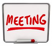 picture of meeting  - The word Meeting written on a dry erase board with a red marker - JPG 