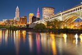 image of blue  - Image of Cleveland downtown at twilight blue hour - JPG 