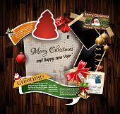 foto of  photo  - Christmas Vintage scrapbook composition with old style distressed postage design elements and antique photo frames plus some post stickers - JPG 