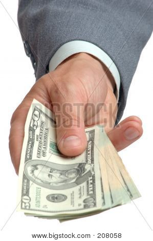 Picture or Photo of Hand holding money on white