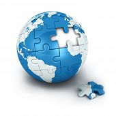 pic of globe  - blue earth of puzzle with one piece missing - JPG 
