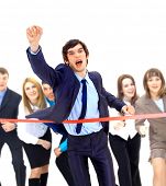 stock photo of steady  - Businesspeople crossing the finish line - JPG 