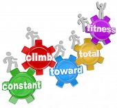 pic of fitness  - Several people walking on gears with words spelling the phrase Constant Climb Toward Total Fitness - JPG 