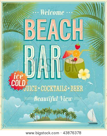 Picture or Photo of Vintage Beach Bar poster. Vector background.