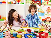 image of education  - Family with children  painting  in school - JPG 